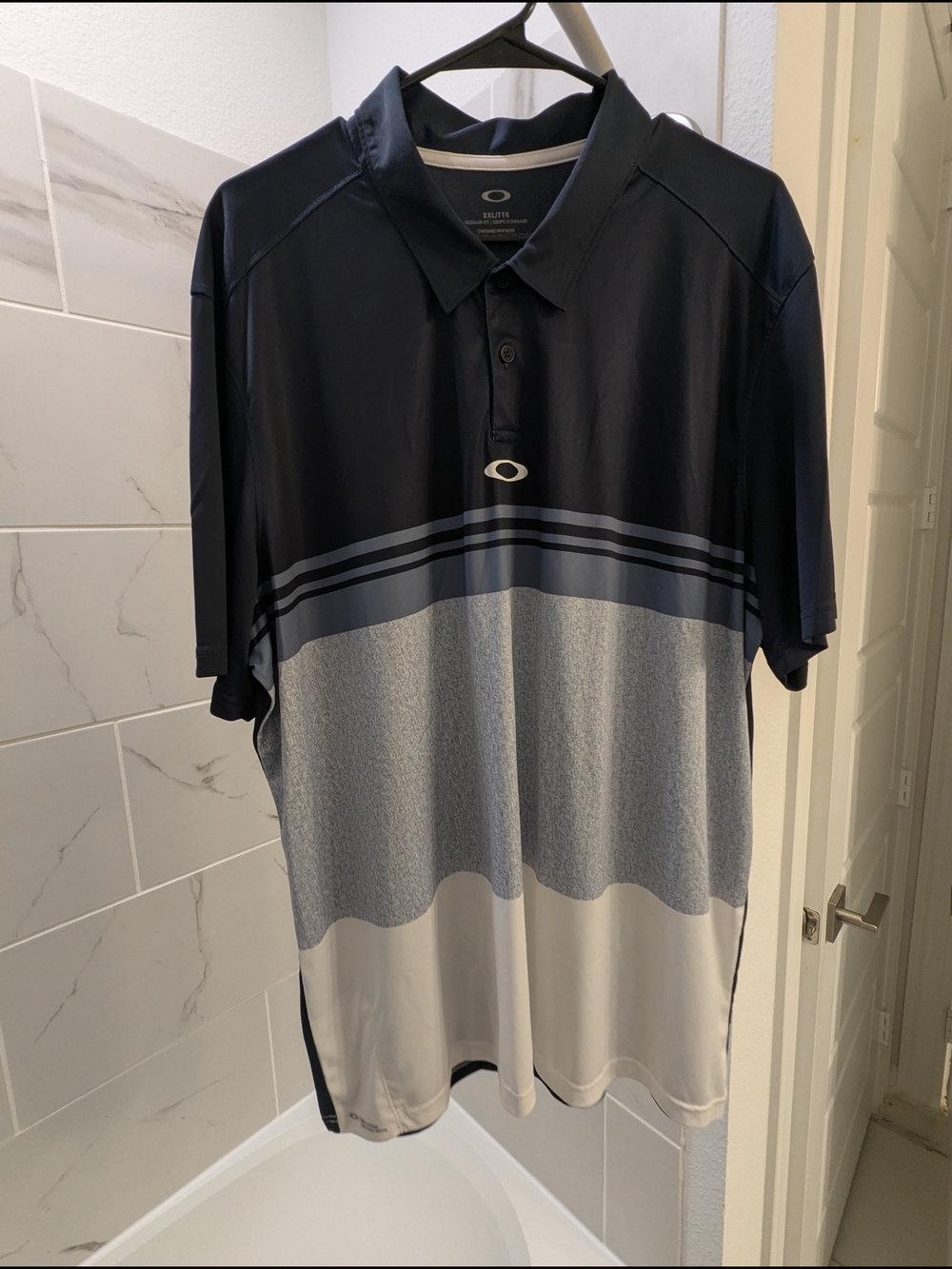 Oakley Men's Navy, Light Gray & White Performance Polo